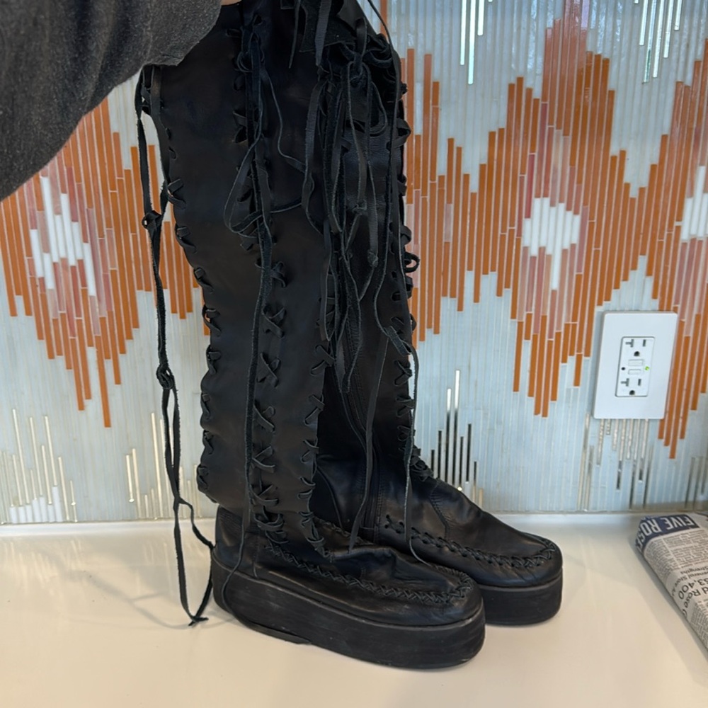 Pair of Black Handmade Gipsy Dharma Tall Boots Size 40